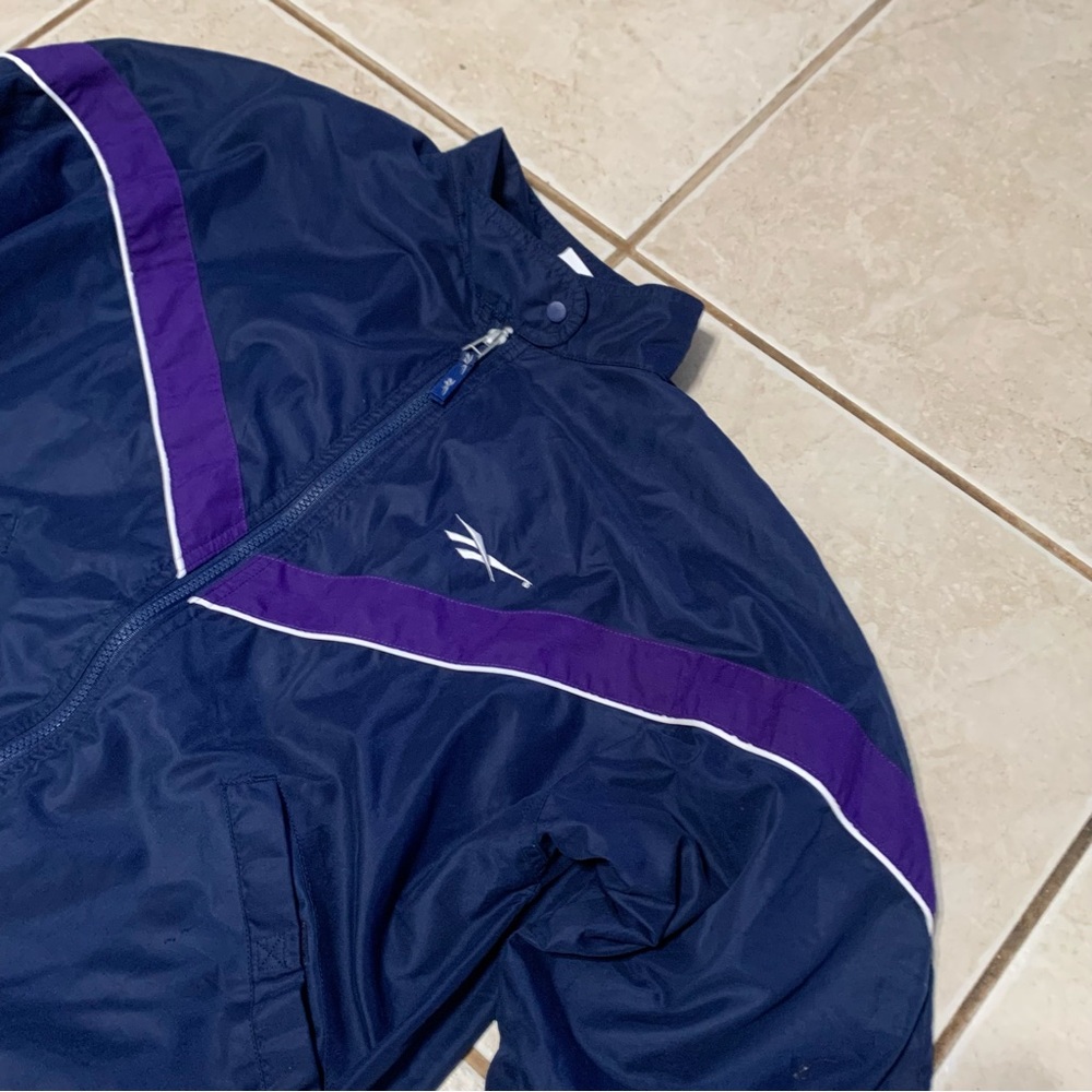 Vintage Reebok Men’s Jacket Medium Blue With Logo Full Zip With Pockets